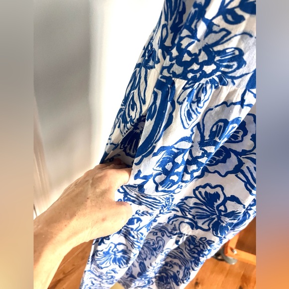 Crown & Ivy, Blue Floral Button Front Puff Sleeve, Shirt Dress,Pockets, Size M/L - Picture 12 of 16